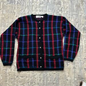 Vintage Carriage Court Plaid Acrylic Sweater Cardigan Small 1980s